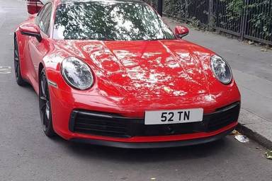 UK Number Plate 52 TN on a 2019 RED Porsche 911