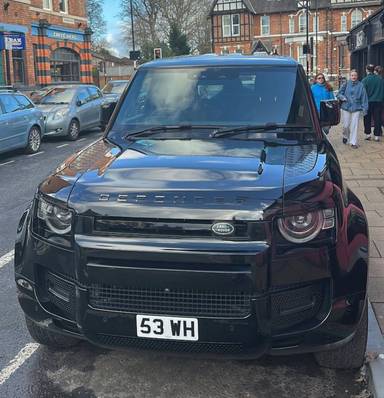 UK Number Plate 53 WH on a 2024 Black Land Rover Defender X-Dynamic Se D Mhev A