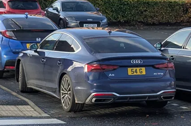 UK Number Plate 54 G on a 2022 Blue Audi A5 S Line 40 Tfsi Mhev S-A