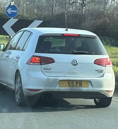 UK Number Plate 55 PB on a 2014 White Volkswagen Golf