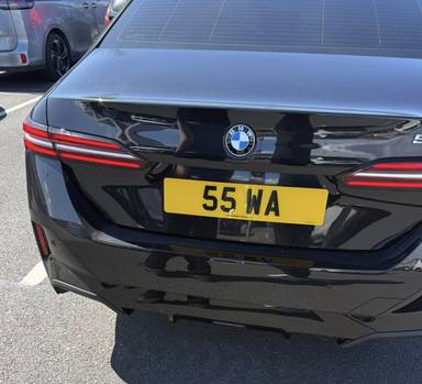 UK Number Plate 55 WA on a 2024 Black BMW 520i M Sport Auto