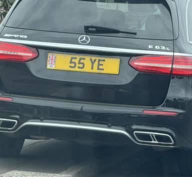 UK Number Plate 55 YE on a 2019 Black Mercedes-Benz E