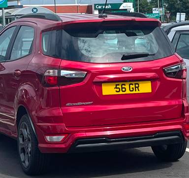 UK Number Plate 56 GR on a 2023 RED Ford Ecosport