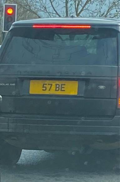 UK Number Plate 57 BE on a 2013 Black Land Rover Range Rover