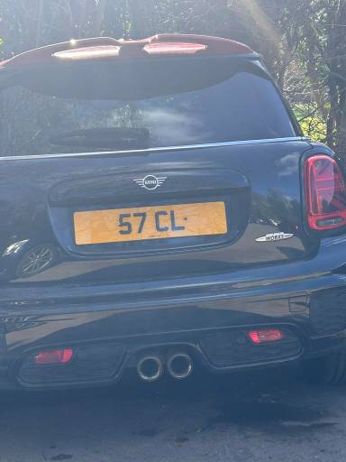 UK Number Plate 57 CL on a 2020 Black Mini John Cooper Works