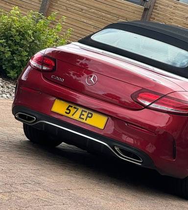 UK Number Plate 57 EP on a 2021 RED Mercedes-Benz C 200 Amg Line Ed Prem Mhev A