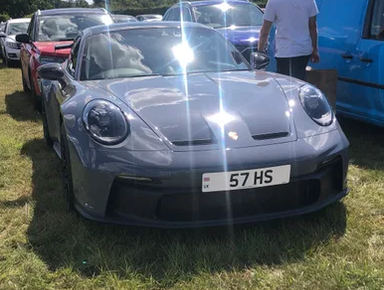 UK Number Plate 57 HS on a 2022 Grey Porsche 911 Gt3 S-A
