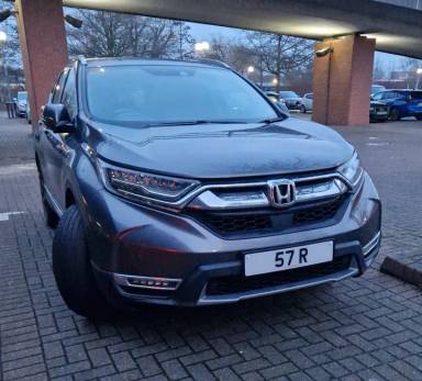 UK Number Plate 57 R on a 2019 Grey Honda Cr-V