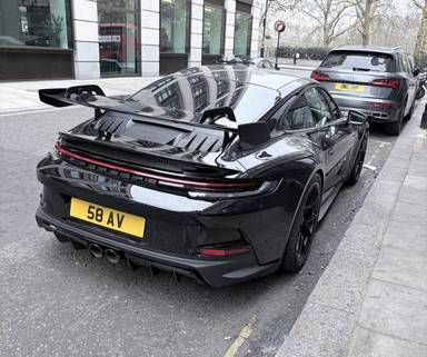 UK Number Plate 58 AV on a 2022 Black Porsche 911 Gt3