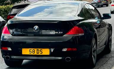 UK Number Plate 58 DS on a 2004 Black BMW 645