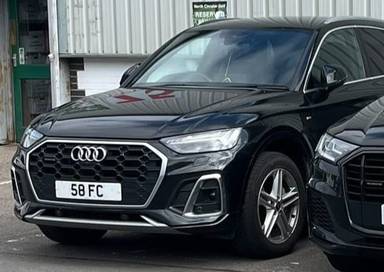 UK Number Plate 58 FC on a 2023 Black Audi