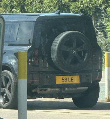 UK Number Plate 58 LE on a 2025 Black Land Rover Defender Xdynamic Hse D Mhev A