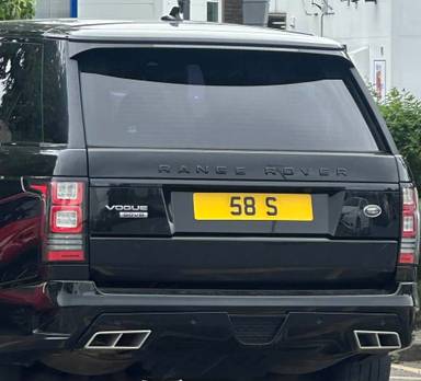 UK Number Plate 58 S on a 2015 Black Land Rover Range Rover