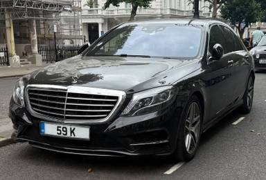 UK Number Plate 59 K on a 2016 Black Mercedes-Benz S-Class