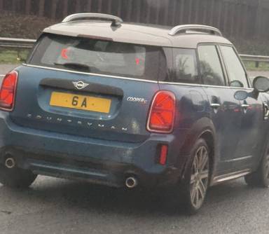 UK Number Plate 6 A on a 2020 Blue Mini Countryman