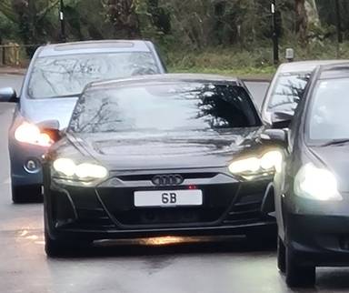 UK Number Plate 6 B on a 2024 Black Audi Rs E-Tron Gt Carbon Black