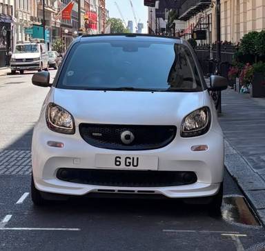 UK Number Plate 6 GU on a 2017 White Smart Fortwo