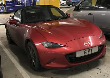 UK Number Plate 6 PT on a 2015 RED Mazda Mx-5