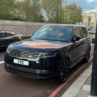 UK Number Plate 6 RG on a 2026 Blue Land Rover DB6