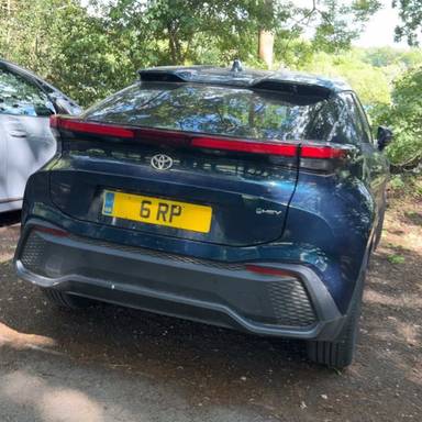 UK Number Plate 6 RP on a 2024 Blue Toyota C-Hr Design Hev Cvt