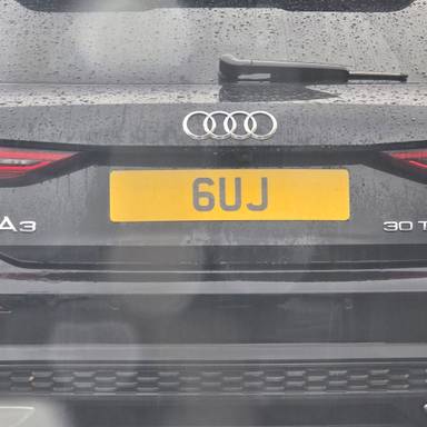 UK Number Plate 6 UJ on a 2023 Black Audi A3 S Line 30 Tfsi