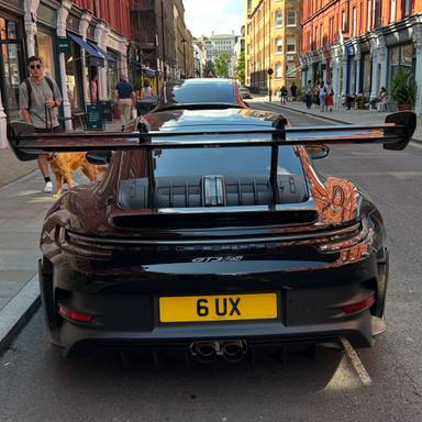 UK Number Plate 6 UX on a 2025 Black Porsche 911 Gt3 Rs S-A