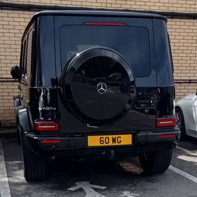 UK Number Plate 60 WG on a 2024 Black Mercedes-Benz G 400 Amg Line Prem + D 4m A