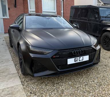 UK Number Plate 61 CJ on a 2020 Black Audi Rs 7 Tfsi Mhev Quattro Auto