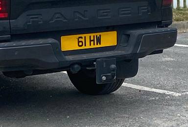UK Number Plate 61 HW on a 2024 Black Ford Ranger Wildtrak Ecoblue 4x4 A