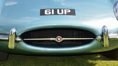 UK Number Plate 61 UP on a 1966 Blue Jaguar E-Type