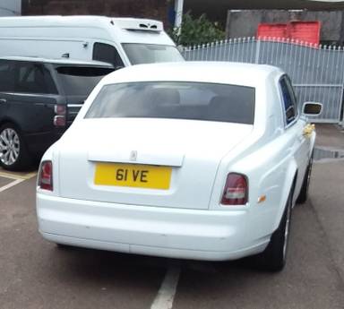 UK Number Plate 61 VE on a 2003 White Rolls Royce Phantom