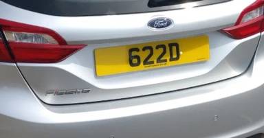 UK Number Plate 622 D on a 2017 Silver Ford Fiesta