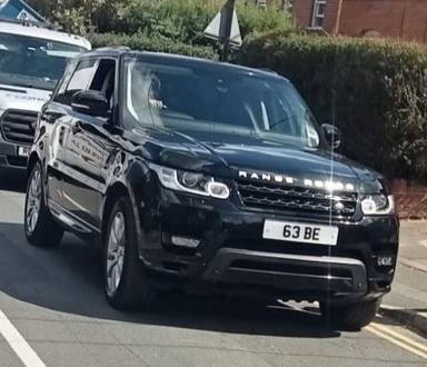 UK Number Plate 63 BE on a 2015 Black Land Rover Range Rover Sport