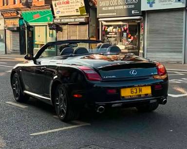 UK Number Plate 63 M on a 2008 Black Lexus Sc430