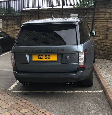 UK Number Plate 63 SO on a 2017 Grey Land Rover Range Rover