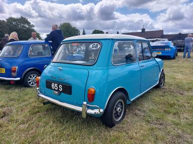 UK Number Plate 65 S on a 1965 Blue Austin Mini Cooper S Mini Cooper S