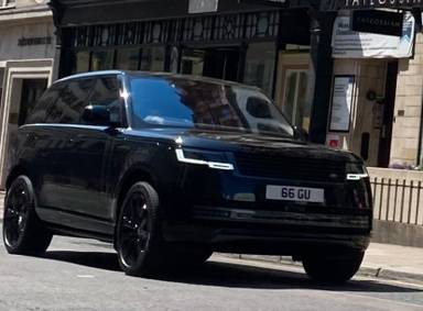 UK Number Plate 66 GU on a 2022 Black Land Rover Range Rover Autobio Phev Auto
