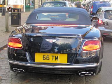 UK Number Plate 66 TM on a 2016 Blue Bentley Continental Gt