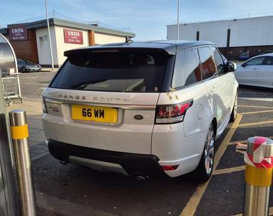 UK Number Plate 66 WM on a 2016 White Land Rover Range Rover Sport