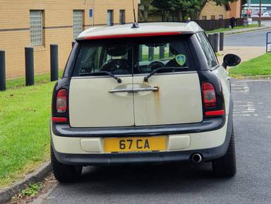 UK Number Plate 67 CA on a 2008 White Mini Mini