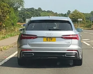 UK Number Plate 67 F on a 2019 Silver Audi A6