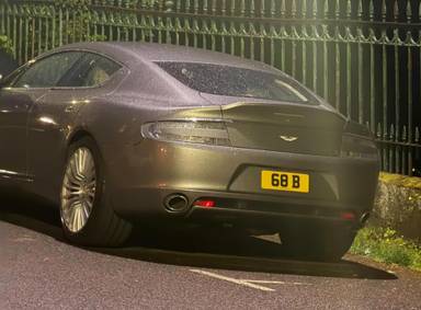 UK Number Plate 68 B on a 2013 Silver Aston Martin Rapide
