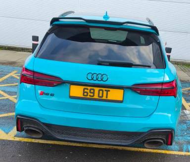 UK Number Plate 69 OT on a 2021 Blue Audi Rs 6 V-Sprung Tfsi Mhev Quat A