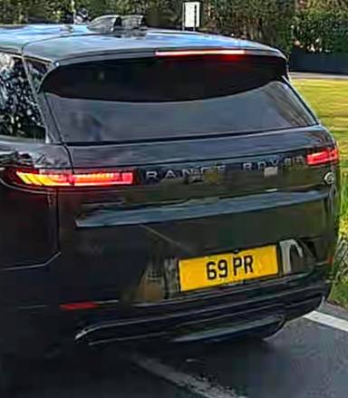 UK Number Plate 69 PR on a 2023 Black Land Rover R-Rover Sport Dyn Se D Mhev A