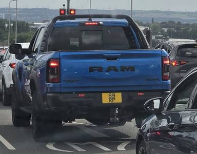 UK Number Plate 69 RP on a 2022 Blue Dodge (Usa) RAM