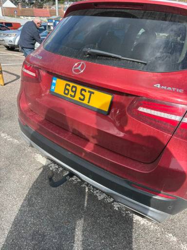 UK Number Plate 69 ST on a 2019 RED Mercedes-Benz GLC