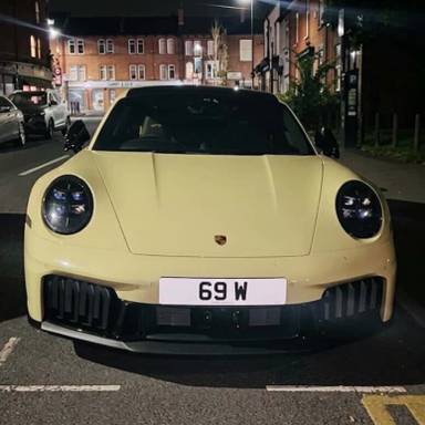 UK Number Plate 69 W on a 2026 Cream Porsche 911 Carrera Gts Hev S-A