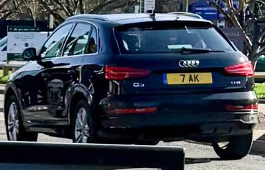 UK Number Plate 7 AK on a 2015 Black Audi Q3