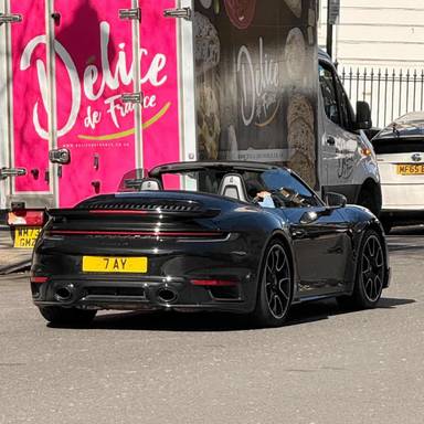 UK Number Plate 7 AY on a 2022 Black Porsche 911 Turbo S S-A