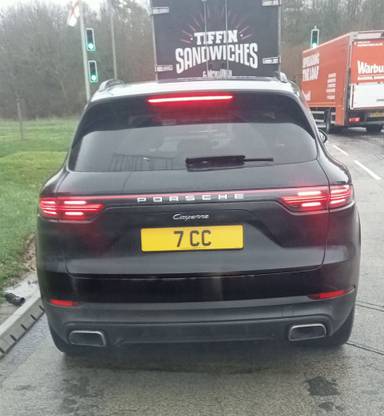UK Number Plate 7 CC on a 2018 Black Porsche Cayenne